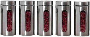 UNIQUEWARE Stainless Steel Plated Outer Layer Crystal Glass Jar Container with Steel Air Tight Leak Proof Lid for Home and Commercial Use Glass Jar Grocery Container 900ml Pack of (5 pcs.) - 900 ml Glass Grocery Container (Pack of 5, Silver)