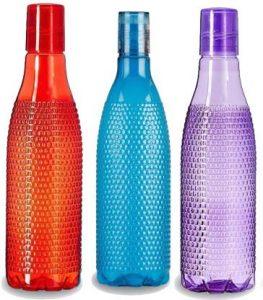Ketsaal Set of 3, 1 ltr, Fridge Plastic Bottle Set- Red,Blue, Purple 1000 ml Bottle (Pack of 3, Red, Blue, Purple, Plastic)