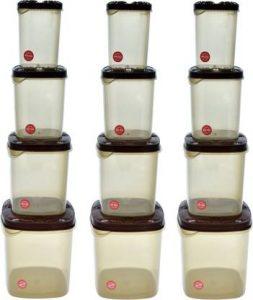 D&C Enterprise Kitchen Container Set, Food Storage Container, Plastic Container, Storage Box,Masala box, Dibba - 500 ml, 1000 ml, 1500 ml, 2000 ml Plastic Utility Container (Pack of 12, Brown)