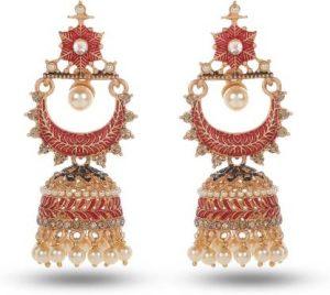GOLD PLATED Red Mint Meenakari Jhumka for Ethnic Wear Alloy Jhumki Earring