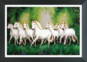FRIZZY ARTS best Seven horse photo frame | multicolor | Seven white horse photo frame | Seven horse vastu painting | seven horse vastu photo frame Digital Reprint 10 inch x 14 inch Painting (With Frame)