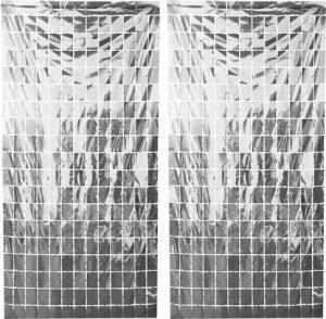 FANCY CREATION Silver Square Shape Foil Curtain (Pack of 2)