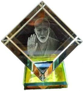S A Gifts 3D Crystal Sai Baba Idol Staute Murti for Home, Pooja Room & Gift Purpose Decorative Showpiece - 15 cm (Crystal, Yellow)