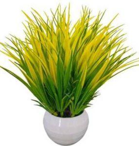 DNEnterprises Bamboo Leaves Artificial Plant with Pot (Green) Bonsai Artificial Plant with Pot (25 cm, Green, Yellow)