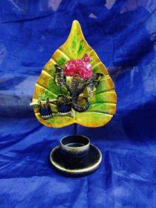 babahandicrafts Lord ganesha T light holder Iron Candle Holder (Yellow, Pink, Black, Blue, Pack of 1)