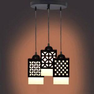 SHEZ 3 Light Creative Wooden Pendant Light Lamp suitable for Living Room,Foyer,Bedroom,Hallway Pendants Ceiling Lamp Pendants Ceiling Lamp (Black)