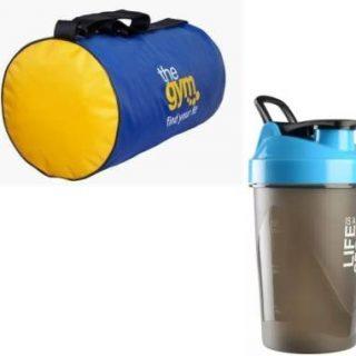 EMMKITZ sport bag for gym and travel sports with Gym 500 ml Shaker fitness kit Home Gym Kit