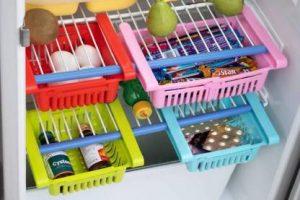 NEXRO 4 Pcs Expandable Adjustable Fridge Storage Basket Under Shelf Fridge Organizer, Rack Space Saver, Refrigerator Sliding Drawers Fridge Door Shelf