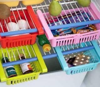NEXRO 4 Pcs Expandable Adjustable Fridge Storage Basket Under Shelf Fridge Organizer, Rack Space Saver, Refrigerator Sliding Drawers Fridge Door Shelf