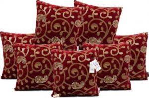 Embroidered Cushions Cover (Pack of 7, 40 cm*40 cm, Maroon)