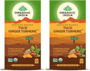 ORGANIC INDIA Tulsi Ginger Turmeric Tea - 25 Infusion Bags Tulsi, Ginger, Turmeric Instant Tea Bags Pouch (2 x 25 Bags)
