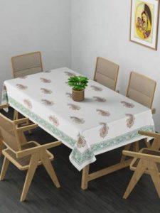 Gulaab Jaipur Floral 6 Seater Table Cover (White, Cotton)