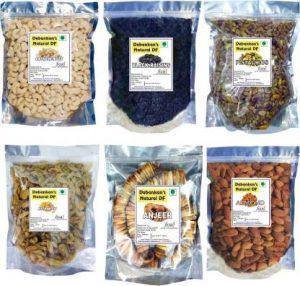 Debankan's Natural DF Combo Pack Almonds, Black Raisin,Figs, Pistachios, Raisins, Cashews Cashews, Almonds, Raisins, Figs, Pistachios, Raisins (6 x 100 g)