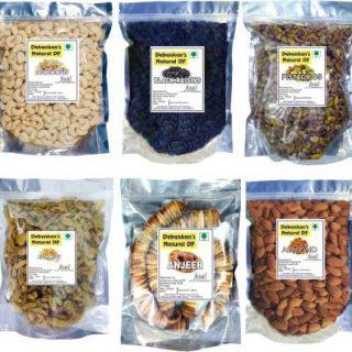 Debankan's Natural DF Combo Pack Almonds, Black Raisin,Figs, Pistachios, Raisins, Cashews Cashews, Almonds, Raisins, Figs, Pistachios, Raisins (6 x 100 g)