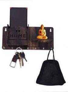 Kruvad wooden key holder for home wall décor with 7 hook esy to hang on wall Wood Key Holder (7 Hooks, Black)