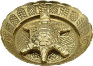 Puja N Pujari Tortoise for Good Luck for Home - Brass Tortoise with Plate Vastu Showpiece Decorative Showpiece - 2 cm (Brass, Gold)