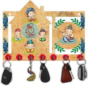 DUG ND TIM KRAFTS BEAUTIFUL GANESHA KEY HOLDER (7HOOKS)MULTICOLOR Wood Key Holder (7 Hooks)