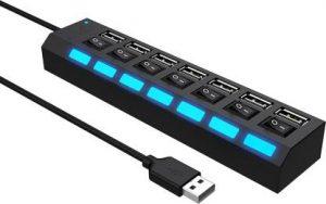 vcony usb 2.0 7-Port USB 2.0 Hub with ON/Off Switches Extension Super Speed Portable for Pendrive, USB Card Reader, Small Fan, USB Light, U Disk etc USB Charger (Black)