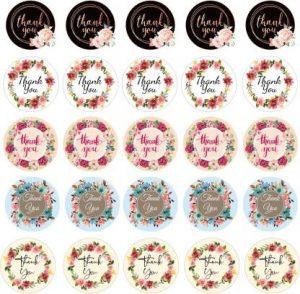 D2C Floral Paper Gift Tags Thank You Round Stickers Labels Self Adhesive Envelope Packaging Sticker Decorative Craft Sealing Stickers Thank You Label Self-adhesive Paper Label (Multicolor)
