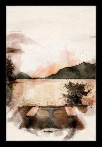 Ritwika's Abstract Wall Art Of Lake Side Scenary | Painting With Frame for Home and Office Decor Digital Reprint 13.5 inch x 9.5 inch Painting (With Frame)