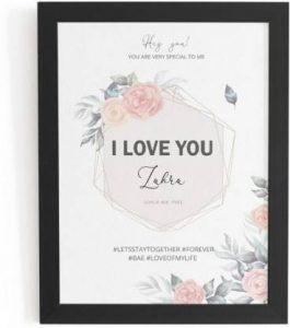 Beautum I Love You Zahra Name Printed Unique Digital Reprint 9inch x 13inch Painting Model No:BPLU013612 Digital Reprint 13 inch x 9 inch Painting (With Frame)