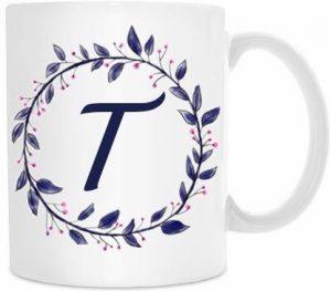 Adiann Alphabet T Letter Flower Floral Printed Ceramic Coffee Mug (325 ml)