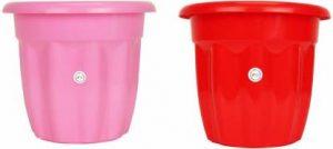 Kraft Seeds 10 Inch Pot | Striking Red & Subtle Pink Pot | 2 Plastic Hi-Class Planter Plant Container Set (Pack of 10, Plastic)
