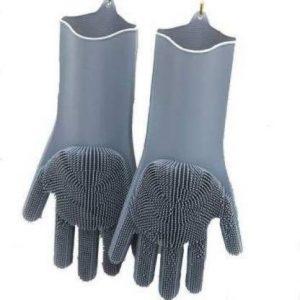 RR GROUP Gloves with Scrubber, Silicone Cleaning Reusable Scrub Gloves for Wash Dish,Kitchen, Bathroom Wet and Dry Glove (Medium)
