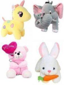 Touchy 4 X COMBO RABBIT , YELLOW UNICORN , BALLOON TEDDY BEAR , ELEPHANT WITH BEST PREMIUM QUALITY SOFT TOY, BEST GIFT FOR KIDS ON BIRTHDAY AND OTHER SPECIAL DAY, LOVABLE, DURABLE AND HUGGABLE - 30 cm (Multicolor)
