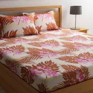 Flipkart SmartBuy 104 TC Cotton Double Floral Bedsheet (Pack of 1, Brown)