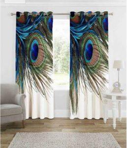 Being Handloom 150 cm (5 ft) Polyester Room Darkening Window Curtain (Pack Of 2) (Printed, White)