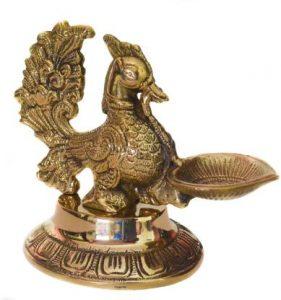 Tangerine Handcrafted Brass Traditional Peacock Diya-6 inch Brass Table Diya (Height: 6 inch)