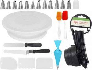 DEVICE OF XACTON cakecombo5 Xacon Cake Decorating Kits Supplies with Cake Turntable, 12 Numbered Cake Decorating Tips, 2 Icing Spatula, 3 Icing Smoother, 1 Silicone Piping Bag, and 1 Coupler Multicolor Kitchen Tool Set (Multicolor, Baking Tools, Spatula, Brush)