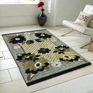 Angel Homes White, Green, Black Cotton Carpet (121 cm, X 183 cm, Rectangle)