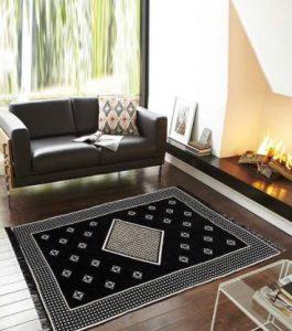 New Style Trendz Black Cotton Carpet (121 cm, X 183 cm, Rectangle)