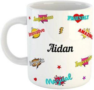 Furnish Fantasy Ceramic Coffee - Happy Birthday Gift, Gift for Kids, Return Gift - Color - White, Name - Aidan Ceramic Coffee Mug (350 ml)