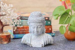 Articia Meditating Buddha Head Statue Calm Showpiece Figurine (6X4X6 inch, Grey) Decorative Showpiece - 16 cm (Polyresin, Grey)