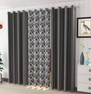 Yogini 152 cm (5 ft) Polyester Room Darkening Window Curtain (Pack Of 3) (Printed, Grey)