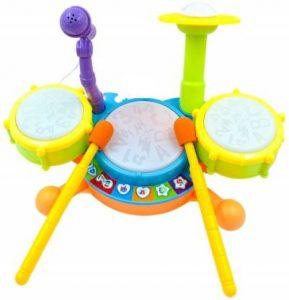 TEMSON Drum Set Musical Drum Piano Set with Microphone Drumstick and Flashing Lights, for Kids (Multicolor)