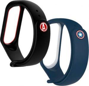 WEWIN Dual Color Combo Pack Compatible with Mi Band 4 & 3 Wristband Replacement Straps Smart Band Strap (Black, Blue)