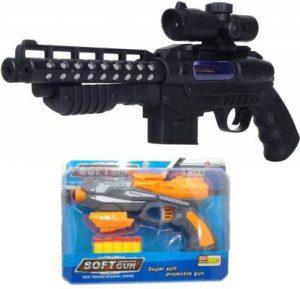 Bluebells India Manual Foam Blaster Gun - Safe and Long Range Soft Gun for Kids and 1 Electric Music Double Barrel Gun, Red Laser Light And Musical Gun Toy Guns & Darts (Multicolor)