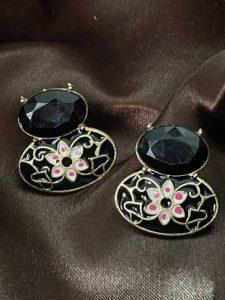 Meenakari Diamond Shape Stud Ear Ring Brass Stud Earring