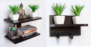 Captiver Combo Aai7hook Wooden Wall Mounted Decoration Items Particle Board Wall Shelf (Number of Shelves - 2, Black)