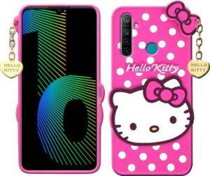 CRodible Back Cover for Realme Narzo 10 3D Cute Hello Kitty Soft Silicon Rubber Case With Lucky Golden Pendant (Pink, Shock Proof)