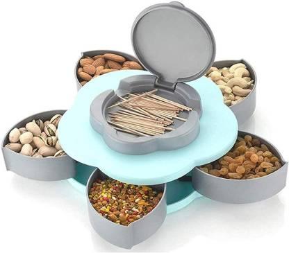 BHISHMA Compartments Flower Candy Box Serving Rotating Tray Dry Fruit, Candy, Chocolate, Snacks Storage Box,Dry-Fruit Serving Bowl Tray for Kitchen with Mobile Stand for Office Desk 1 Piece Spice Set (Plastic) 1 Piece Spice Set (Plastic, White)