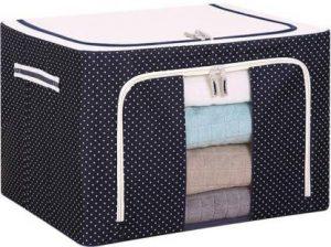 QUAPRO Oxford Foldable Cloth Storage Organizer (Pack of 1), 55Litres Collapsible Wardrobe Storage SK-202 (Blue)