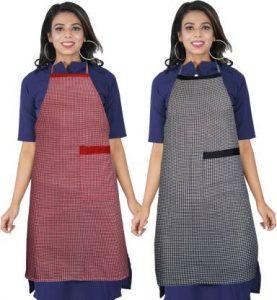 Kanushi Industries Cotton Home Use Apron - Free Size (Red, Black, Pack of 2)