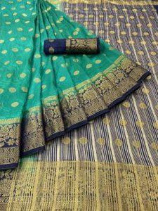 Kanjivaram Silk Blend Saree (Green, Blue)