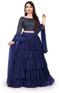 Self Design Semi Stitched Lehenga Choli (Blue)
