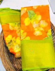 Checkered Daily Wear Pure Cotton Saree (Light Green)